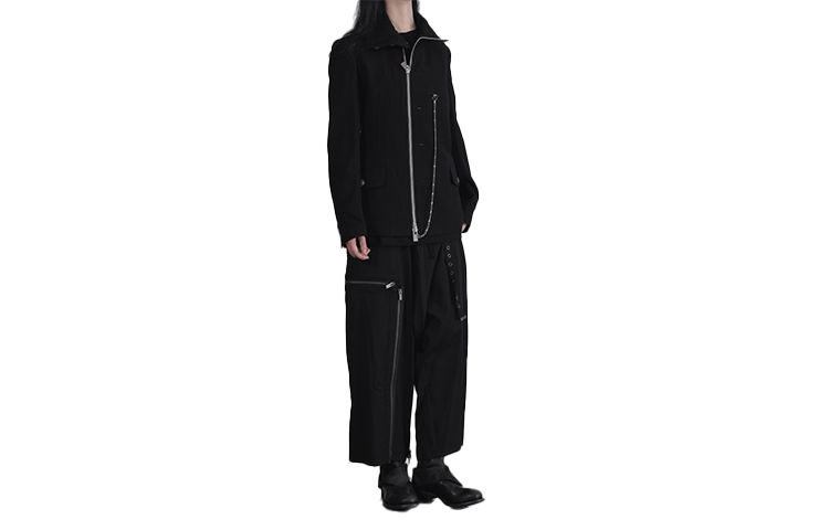 Lookbook (W) Yohji Yamamoto Jaket Hitam dengan Kancing Perak dan Resleting. FX-J88-101-1