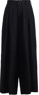(W) ヨウジヤマモト 黒 ストライプ ワイドレッグ カジュアルパンツ ジッパー付き YB-P03-127-2 Buy (W) ヨウジヤマモト 黒 ストライプ ワイドレッグ カジュアルパンツ ジッパー付き YB-P03-127-2