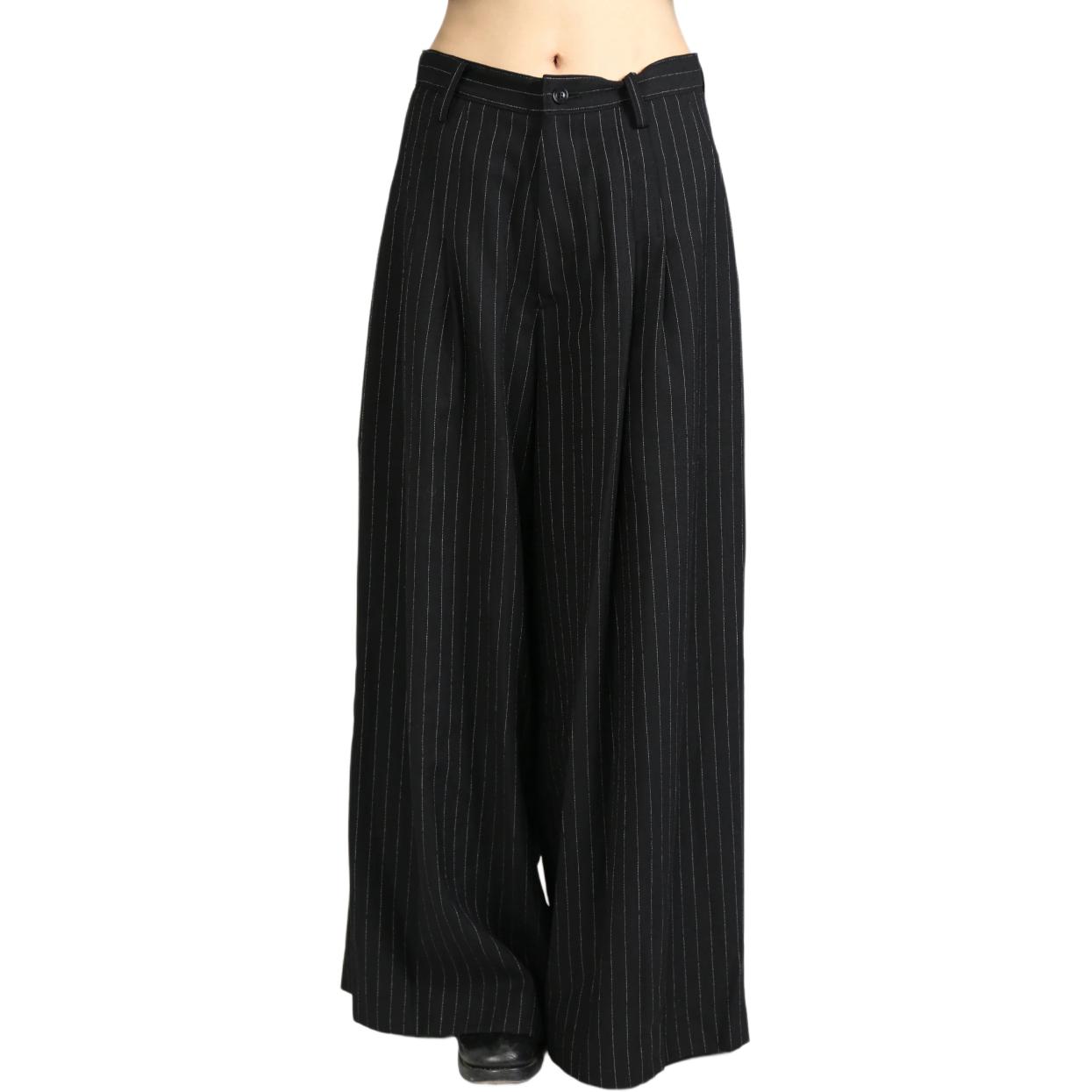 Order (W) ヨウジヤマモト 黒 ストライプ ワイドレッグ カジュアルパンツ ジッパー付き YB-P03-127-2