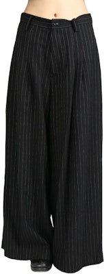 (W) ヨウジヤマモト 黒 ストライプ ワイドレッグ カジュアルパンツ ジッパー付き YB-P03-127-2 Order (W) ヨウジヤマモト 黒 ストライプ ワイドレッグ カジュアルパンツ ジッパー付き YB-P03-127-2