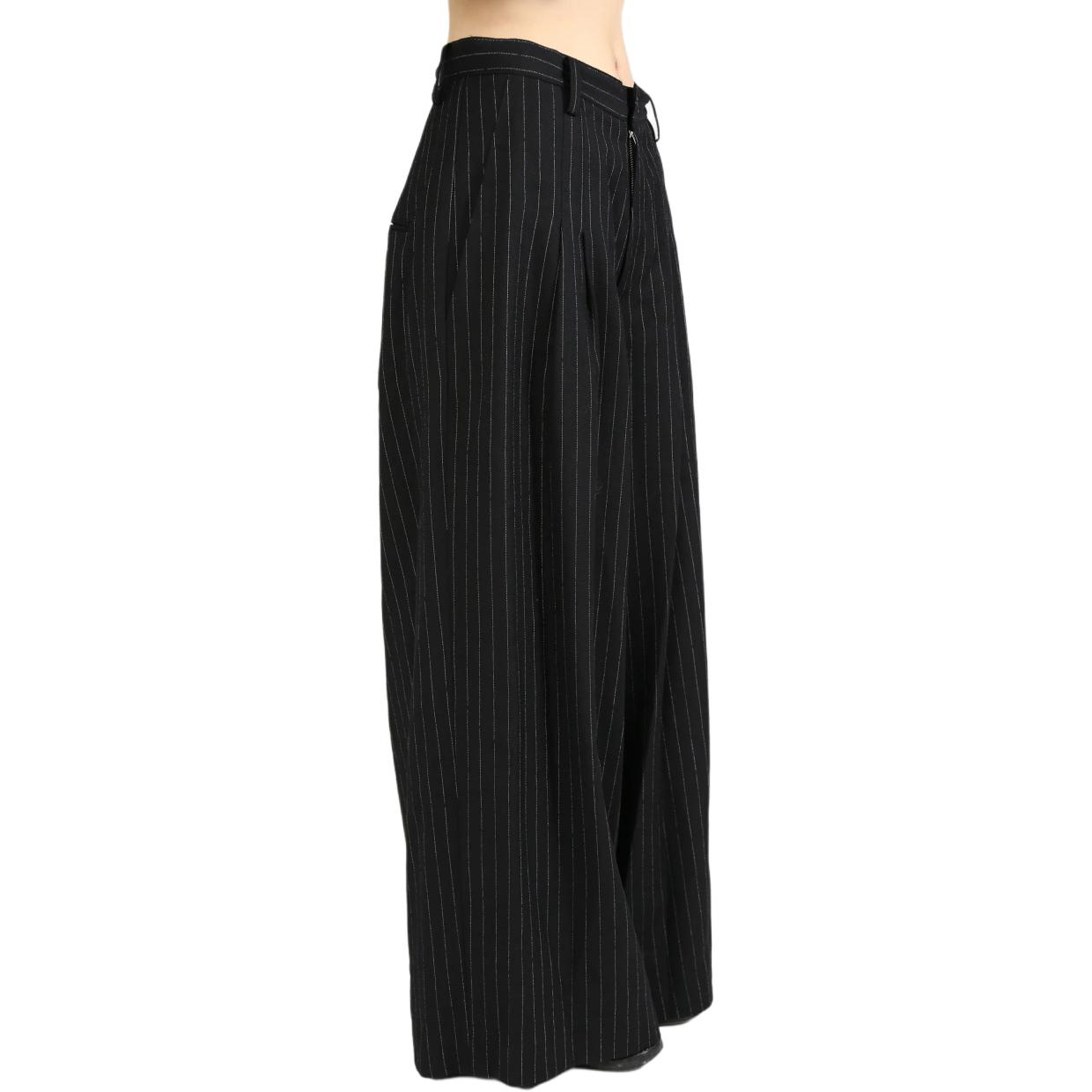 Shop (W) ヨウジヤマモト 黒 ストライプ ワイドレッグ カジュアルパンツ ジッパー付き YB-P03-127-2