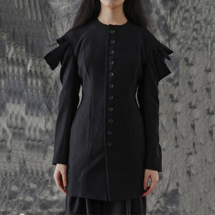 Shop (W) ヨウジヤマモト FW19 フリル付きスリムウールジャケット ブラック FC-J05-105