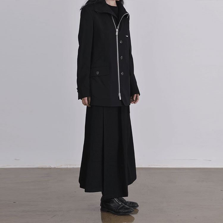 Details for (W) ヨウジヤマモト FW21 ブラック ウール ジャケット ボタン＆ジッパー付き FX-J89-100-1