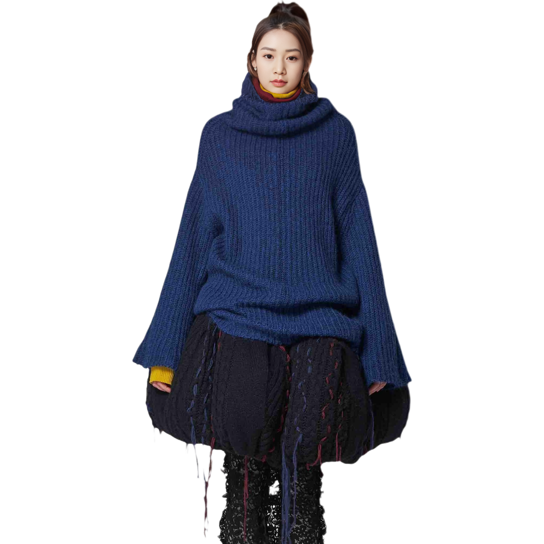 Lookbook (W) ヨウジヤマモト 2022秋冬 ブルータートルネックルーズフィットセーター. FE-K26-985-1-02