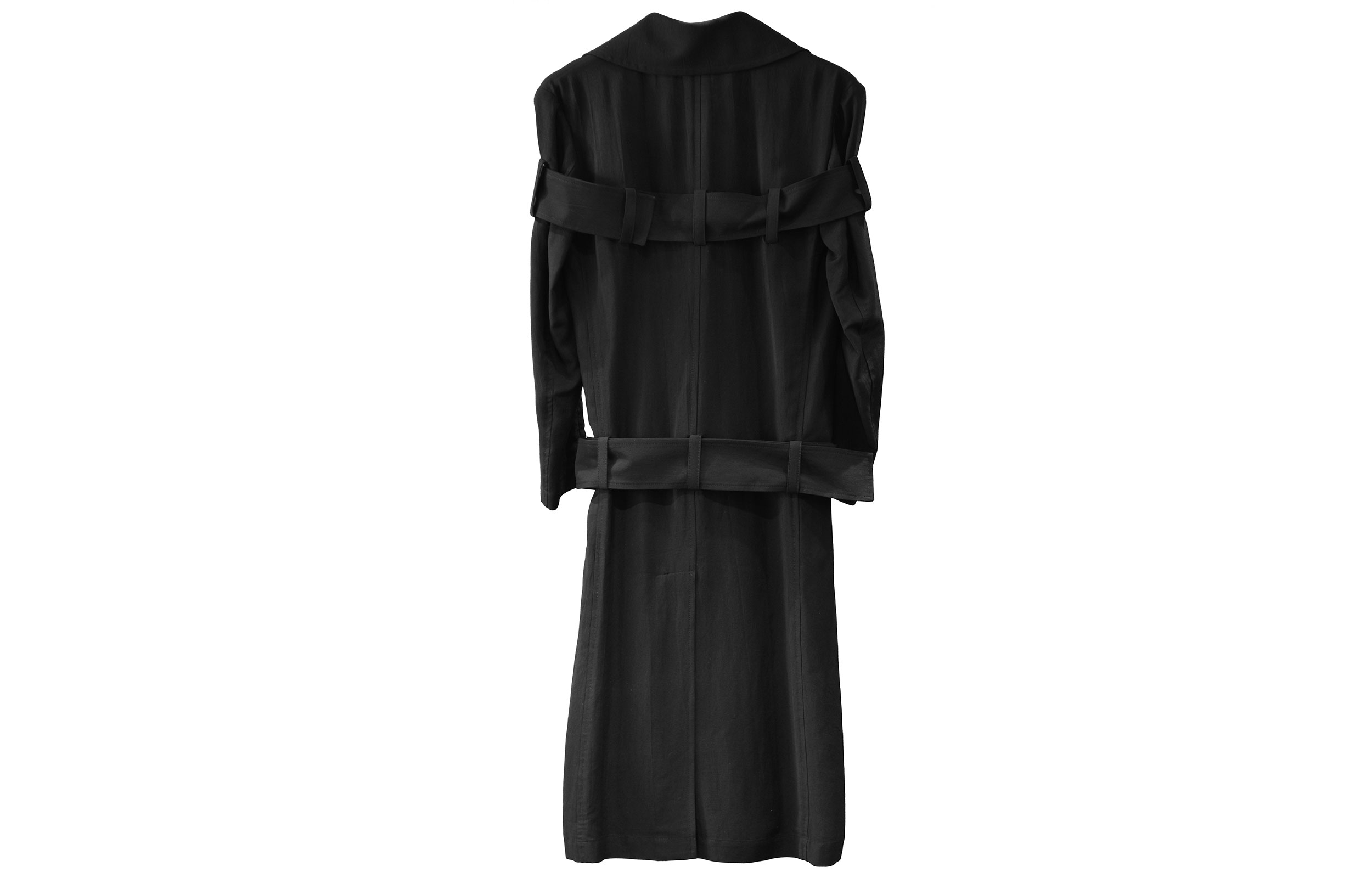 Lookbook (W) Yohji Yamamoto SS21 Long Belted Trench Coat Hitam. FD-J13-200