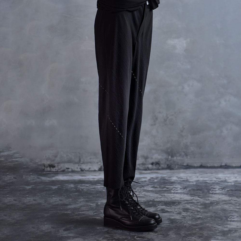 Details for (W) ヨウジヤマモト SS21 シルバースレッド カジュアルパンツ ブラック FD-P21-200