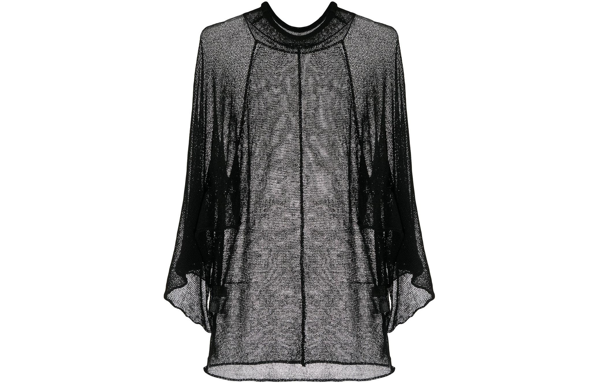 (Women) Yohji Yamamoto SS22  Black Asymmetric Mesh Knit Long Sleeve Top. FG-K34-381