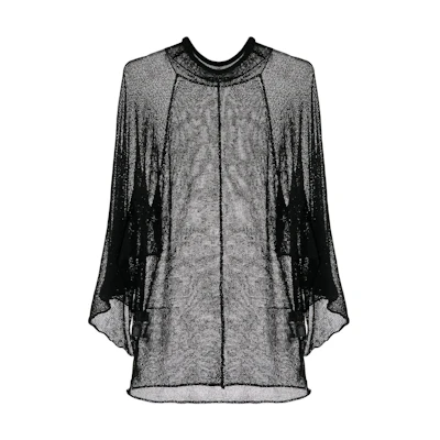 (Women) Yohji Yamamoto SS22 Black Asymmetric Mesh Knit Long Sleeve Top. FG-K34-381