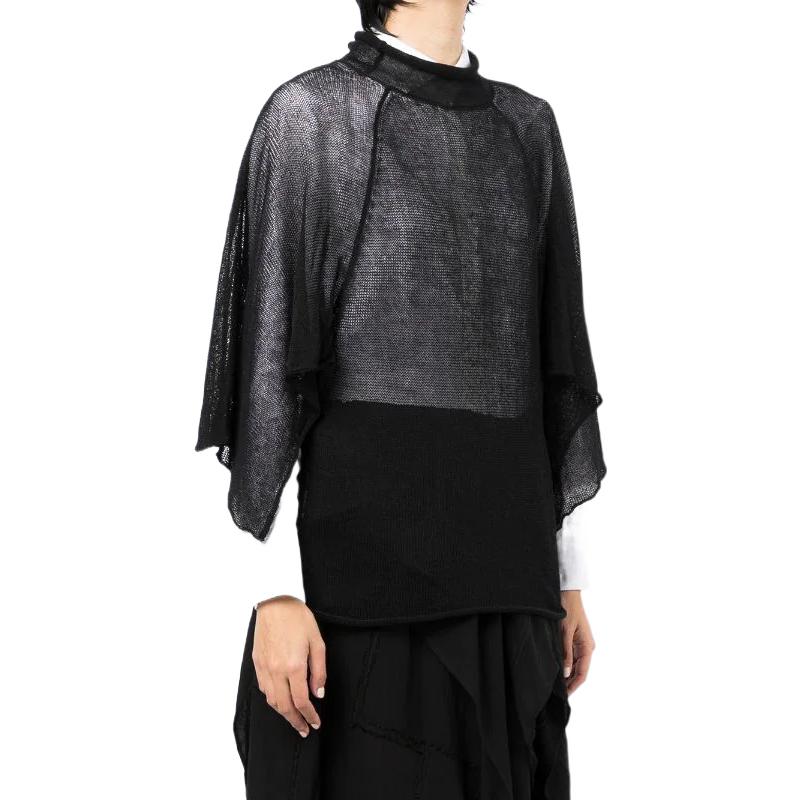 Shop (W) Yohji Yamamoto SS22 ブラック アシンメトリー メッシュ ニット 長袖トップス FG-K34-381