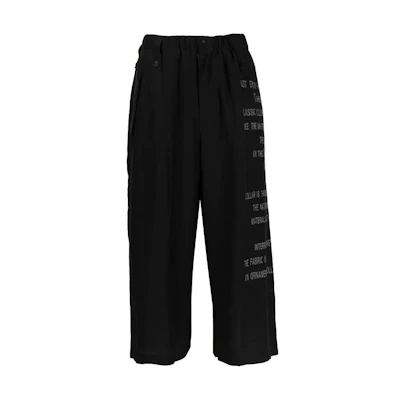 (Women) Yohji Yamamoto SS22 Black Wide-Leg Letter Ankle-Cut Casual Pants. FG-P85-410-1
