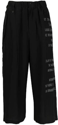 (W) ヨウジヤマモト SS22 ブラック ワイドレッグ レター アンクルカット カジュアルパンツ FG-P85-410-1 Order (W) ヨウジヤマモト SS22 ブラック ワイドレッグ レター アンクルカット カジュアルパンツ FG-P85-410-1