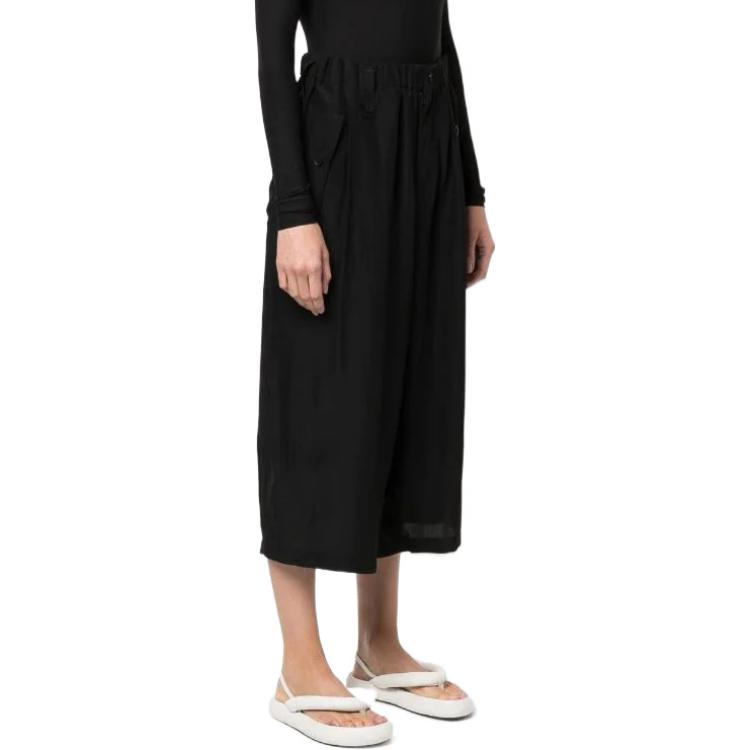 Purchase (W) ヨウジヤマモト SS22 ブラック ワイドレッグ レター アンクルカット カジュアルパンツ FG-P85-410-1