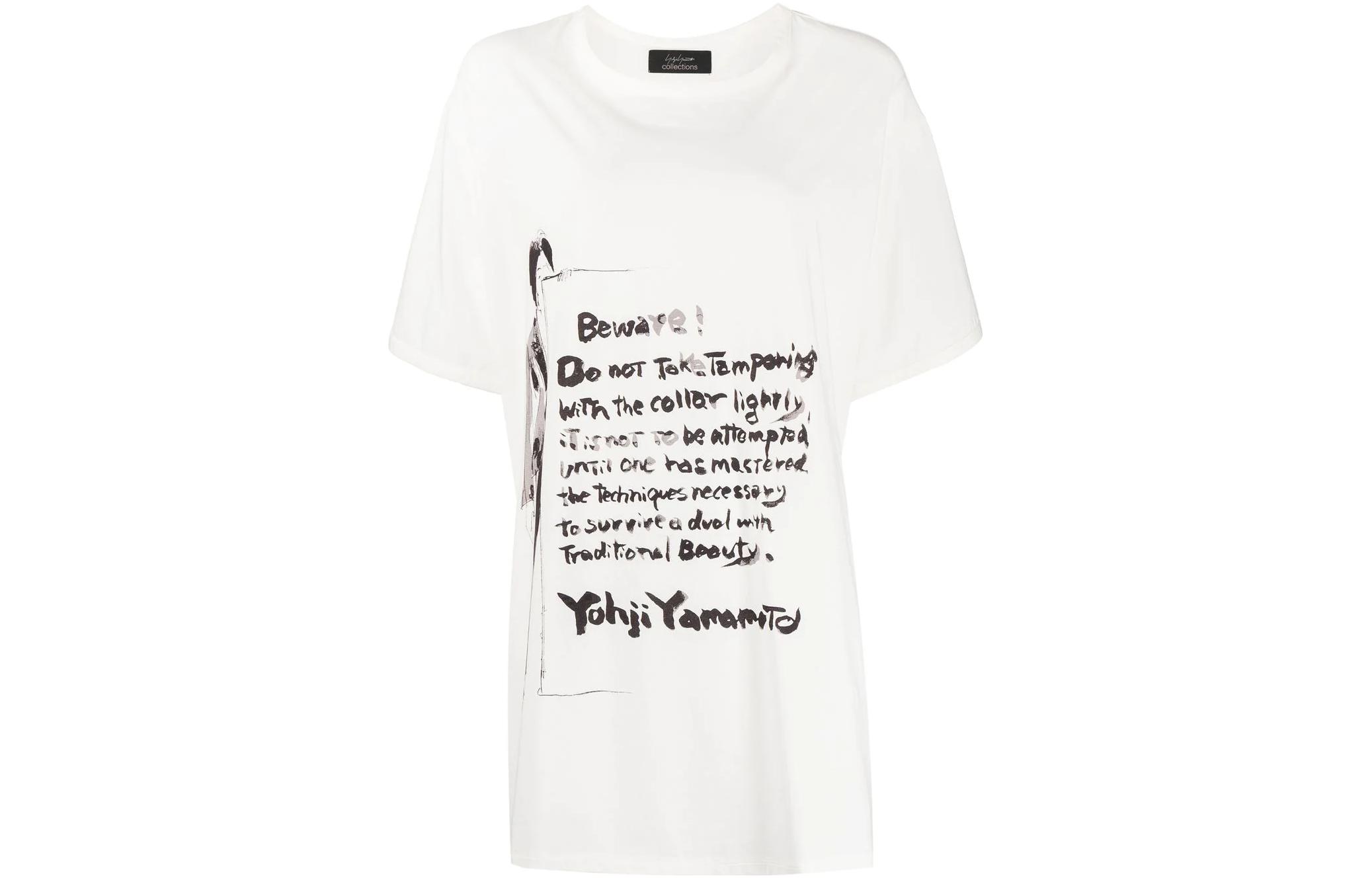 (Women) Yohji Yamamoto SS22  White Graphic Slogan Print Casual T-Shirt FG-T63-274