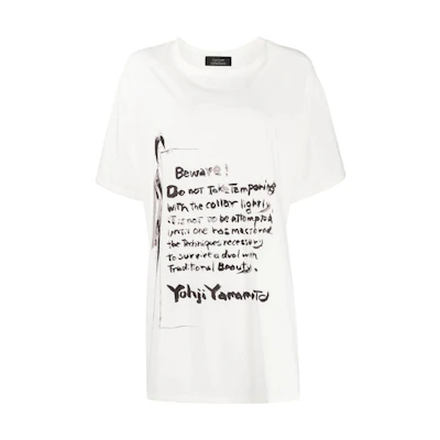 (Women) Yohji Yamamoto SS22 White Graphic Slogan Print Casual T-Shirt FG-T63-274
