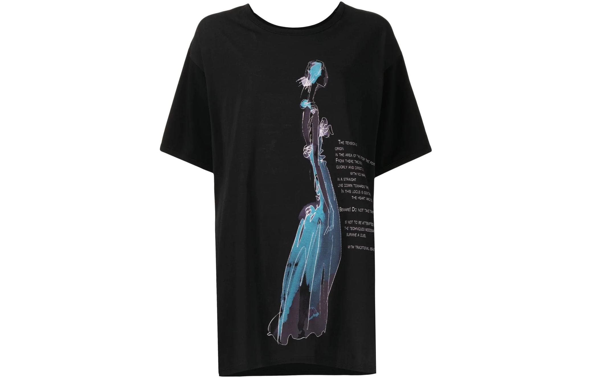 Order (W) Yohji Yamamoto SS22 Kaos Wanita Lengan Pendek Cetak Grafis Warna Hitam FG-T67-275