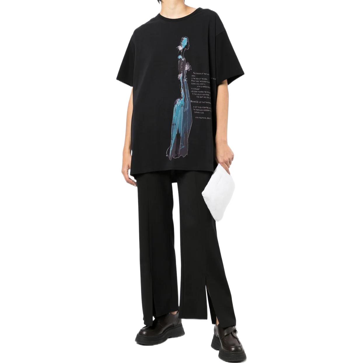 Lookbook (W) Yohji Yamamoto SS22 Kaos Wanita Lengan Pendek Cetak Grafis Warna Hitam FG-T67-275