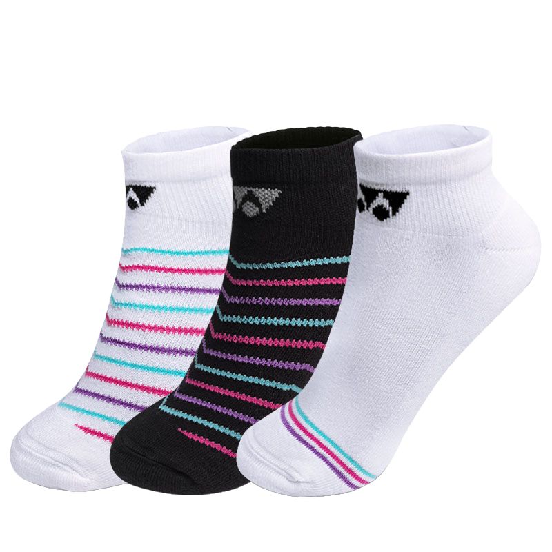 (Women) Yonex Striped Breathable Soft Socks - 3 Pairs, Mixed Colors. 29179EX