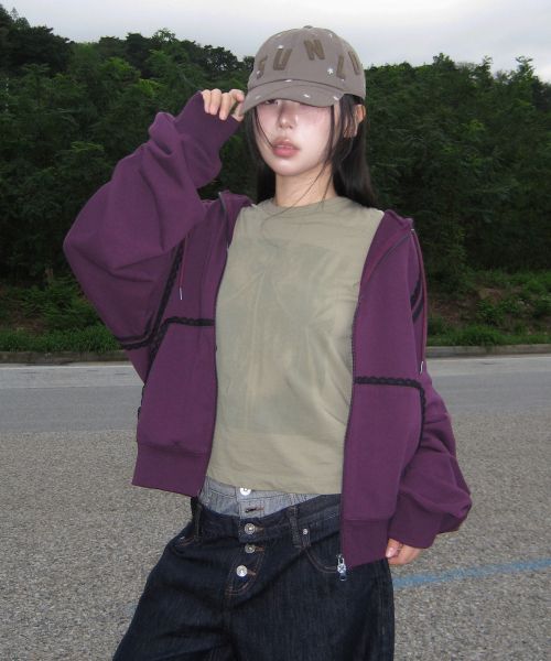 Order (Women) Yoohee [Anedain X Yuhee] Lace Trimmed Purple Hooded Zip-Up YHHZGC004PU