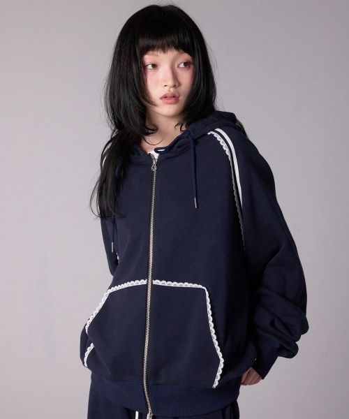 Purchase (Women) Yoohee [Anedit X Yuhee] Lace-Trimmed Hooded Zip-Up Jacket - Navy YHHZGC004NA