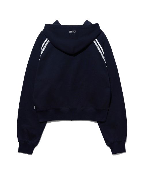 Sizing (Women) Yoohee [Anedit X Yuhee] Lace-Trimmed Hooded Zip-Up Jacket - Navy YHHZGC004NA
