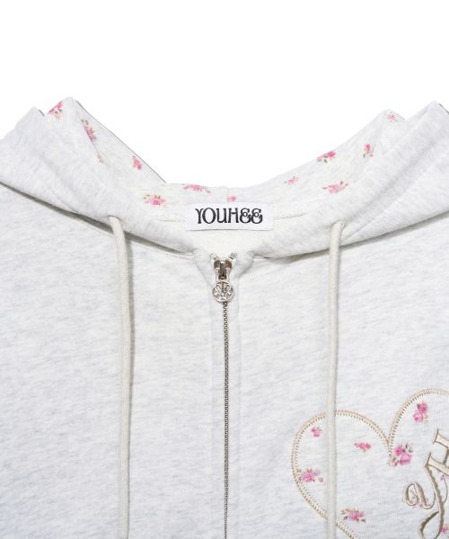 Details for (Women) Yoohee [Jooyoung X Youhee] Heart Applique Hood Zip-Up Light Grey Hoodie YHHZGC001LG