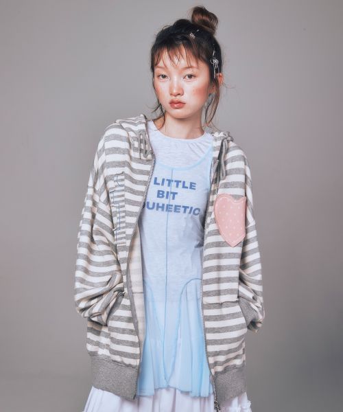 (Women) YOOHEE I Love Applique Hood Zip-Up Melange Grey Hoodie YHHZFC001MG