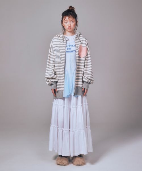 Order (W) 유희 아이 러브 아플리케 후드 집업 멜란지 그레이 후디 YHHZFC001MG
