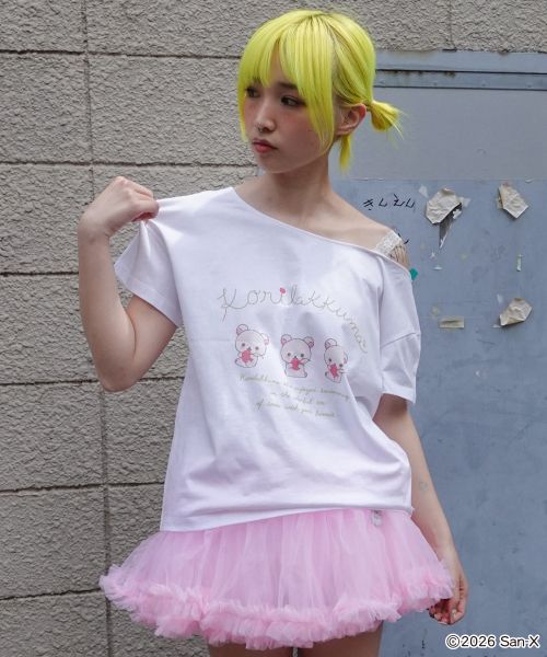 Order (Women) Yoohee Korilakkuma White Lace Off-Shoulder T-Shirt YHSTGB083WH