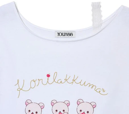 (Women) Yoohee Korilakkuma White Lace Off-Shoulder T-Shirt YHSTGB083WH Purchase (Women) Yoohee Korilakkuma White Lace Off-Shoulder T-Shirt YHSTGB083WH