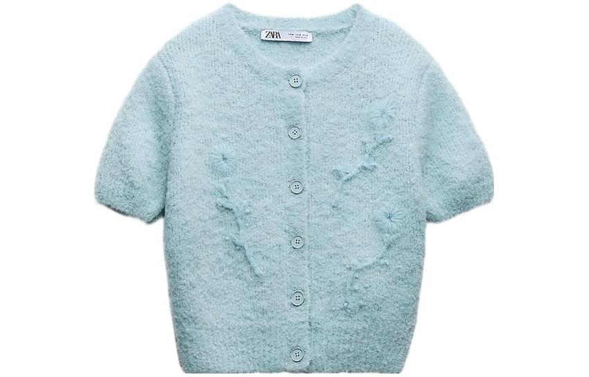 (Women) ZARA  Blue Embroidered Crewneck Sweater. 03920131400-33