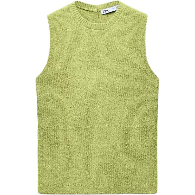 (Women) ZARA  Solid Color Sleeveless Knit Tank Top Green 2142104-500
