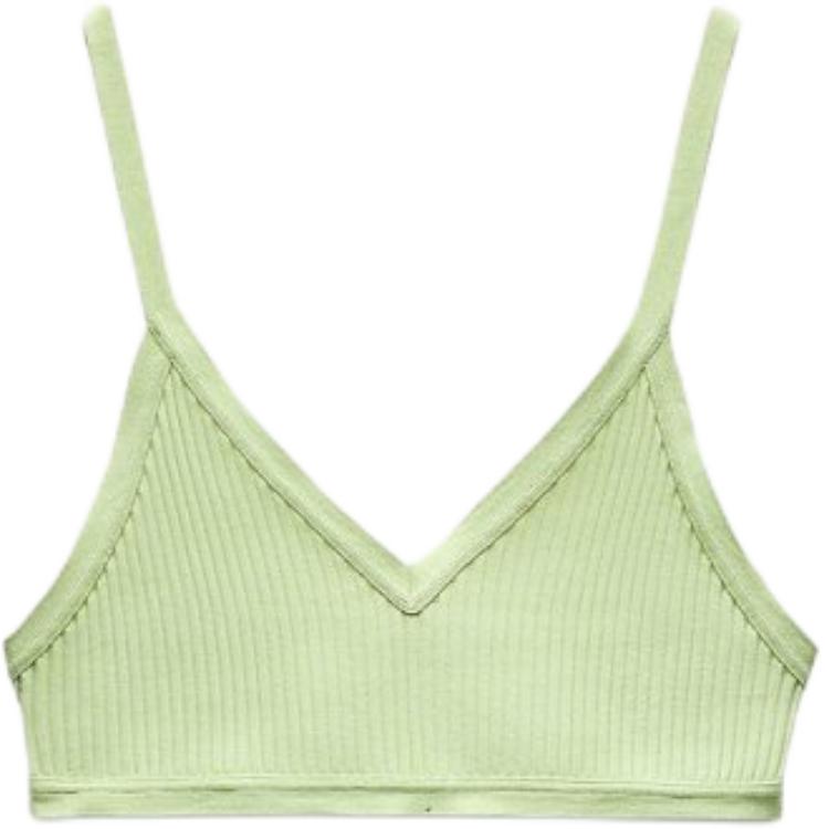 (Women) ZARA  Solid Ribbed Cropped Camisole - Green 0085830-506