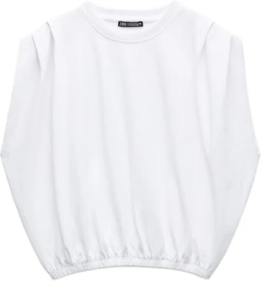 (Women) ZARA White Plain Pleated Crew Neck Short Sleeve T-Shirt 4424804-250 Buy (Women) ZARA White Plain Pleated Crew Neck Short Sleeve T-Shirt 4424804-250