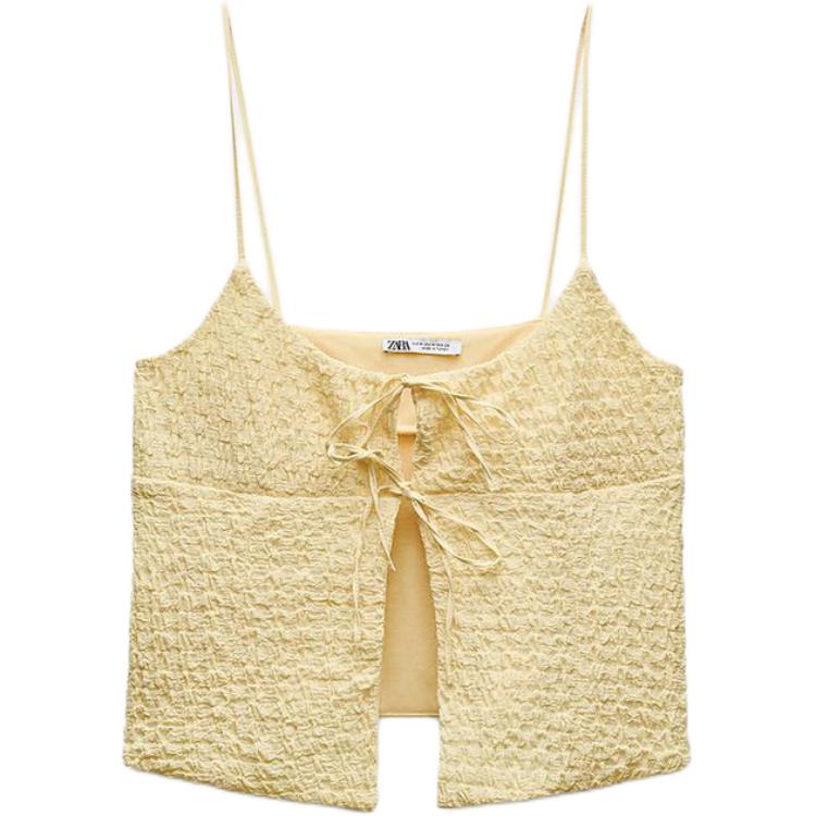 (Women) ZARA Layered Textured Sleeveless Tank Top Women Yellow 5157301-300
