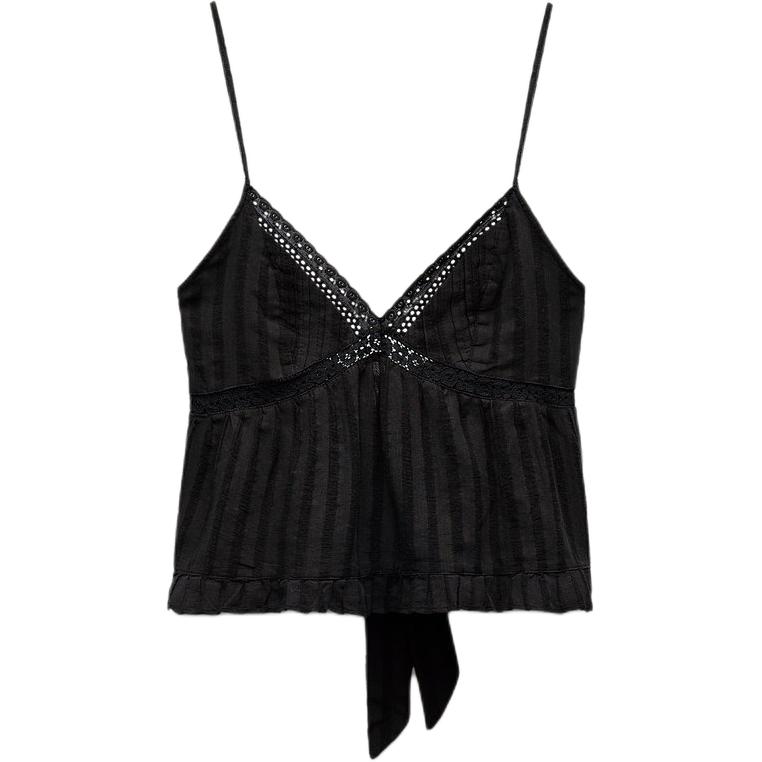 (Women) ZARA TRF  Black Sleeveless V-Neck Pullover Tank Top 7521085-800