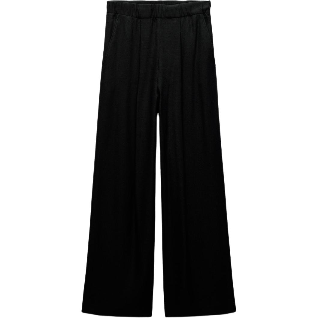 (Women) ZARA ZW Mid-Rise Solid Wide-Leg Pants Women Black 8196201-800