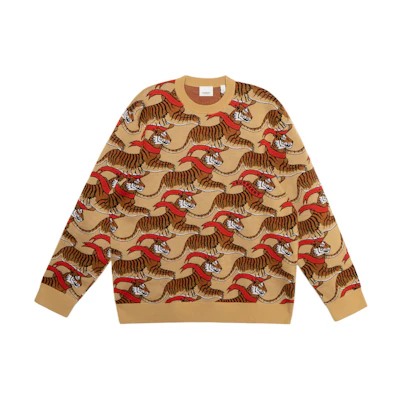 【Year of the Tiger Edition】Burberry Tiger Print Knit Sweater Honey Beige Menswear 80513141