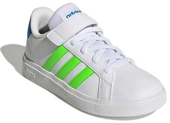 (Youth) adidas Grand Court 2.0 Elastic Lace 'White Solar Green' GW6515 Lookbook (Youth) adidas Grand Court 2.0 Elastic Lace 'White Solar Green' GW6515
