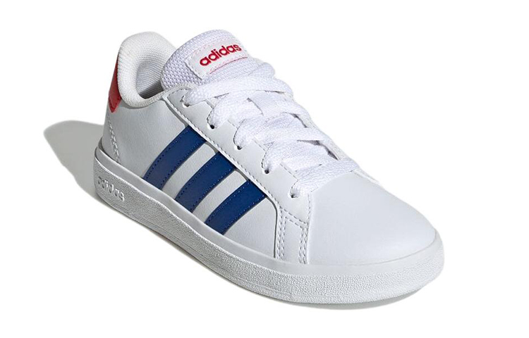 Lookbook (JR) adidas Grand Court Baskets Tennis Blanc Bleu Rouge Lifestyle Lace-Up. GW6504