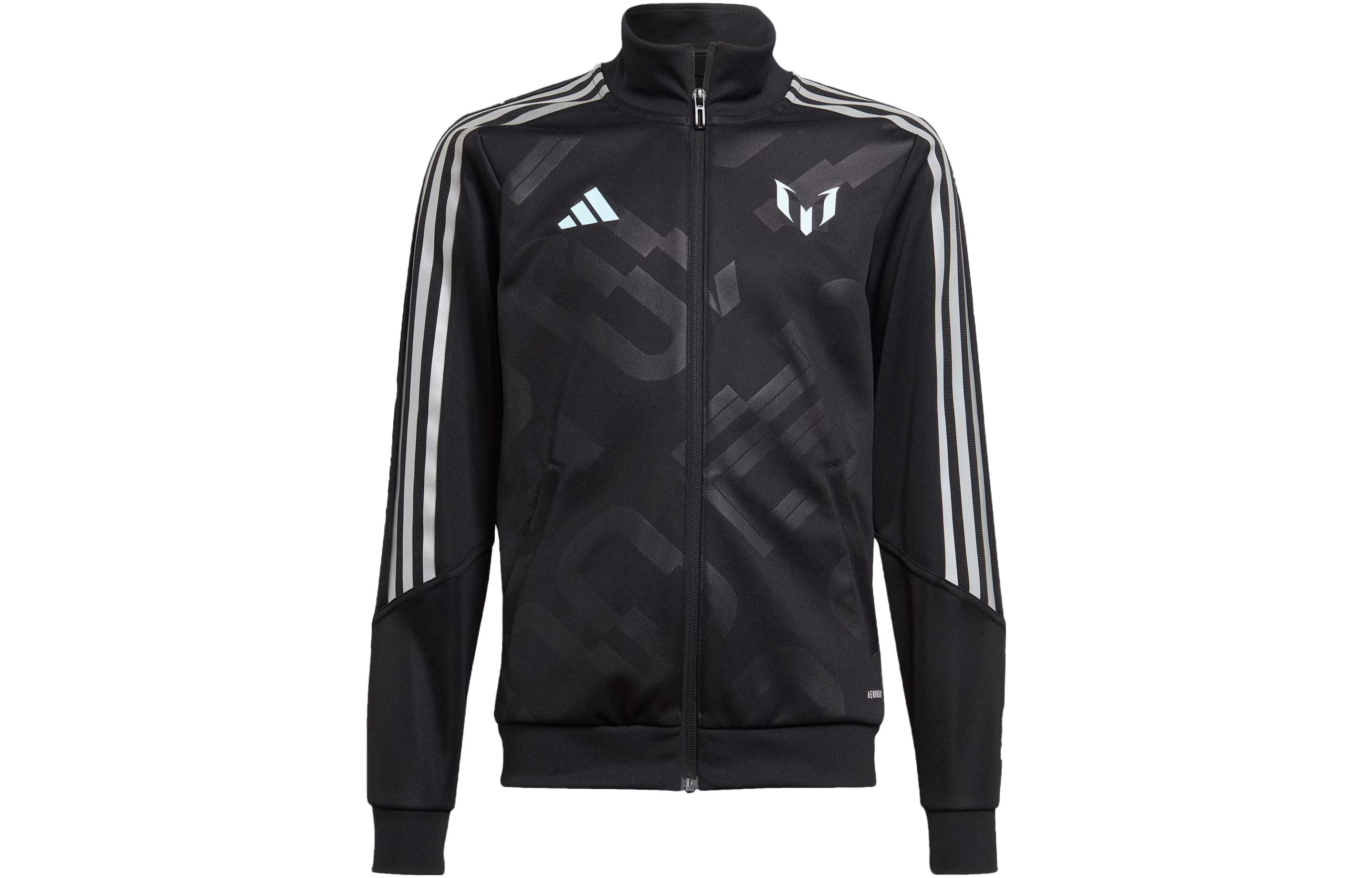 (Youth) adidas Messi Jacket Black Youth Soccer Track Jacket with 3-Stripes Design IJ4937