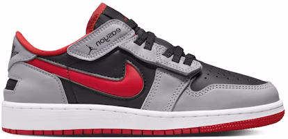 (Youth) Air Jordan 1 Low FlyEase 'Black Cement Grey Fire Red' DN4639-060 (Youth) Air Jordan 1 Low FlyEase 'Black Cement Grey Fire Red' DN4639-060