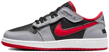 (Youth) Air Jordan 1 Low FlyEase 'Black Cement Grey Fire Red' DN4639-060 (Youth) Air Jordan 1 Low FlyEase 'Black Cement Grey Fire Red' DN4639-060