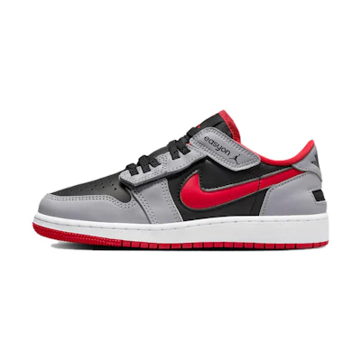 (Youth) Jordan 1 Low FlyEase 'Black Cement Grey Fire Red'