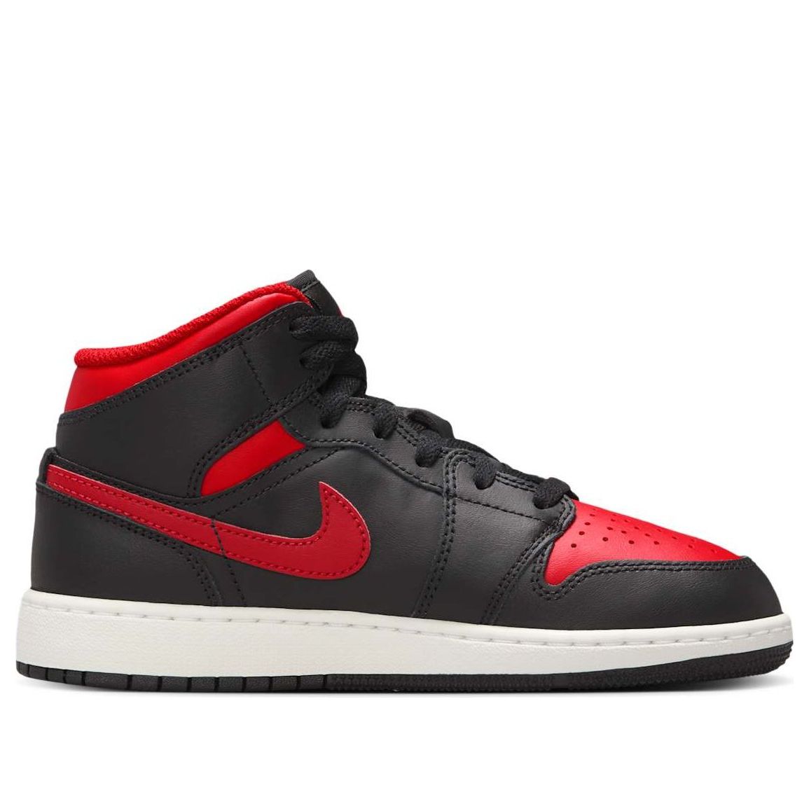 Order (JR) Air Jordan 1 Mid 'Hitam Merah Api' DQ8423-067