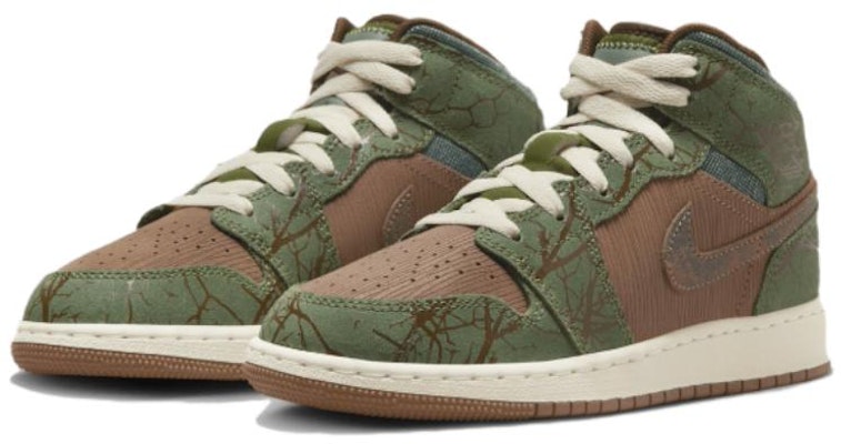 (Youth) Air Jordan 1 Mid 'Treeline' FQ8101-200 Lookbook (Youth) Air Jordan 1 Mid 'Treeline' FQ8101-200