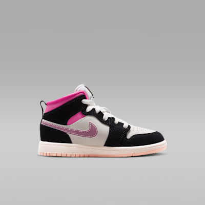 Lookbook (JR) Air Jordan 1 Mid Negro/Blanco Rosado/Ciclo Rosa/Oro Universitario II1252-001