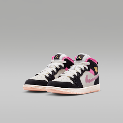 Purchase (JR) Air Jordan 1 Mid Negro/Blanco Rosado/Ciclo Rosa/Oro Universitario II1252-001