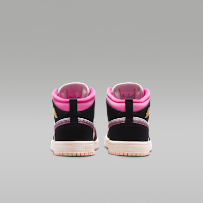 Details for (JR) Air Jordan 1 Mid Negro/Blanco Rosado/Ciclo Rosa/Oro Universitario II1252-001