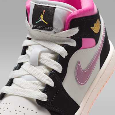 Sizing (JR) Air Jordan 1 Mid Negro/Blanco Rosado/Ciclo Rosa/Oro Universitario II1252-001