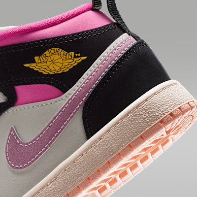 Cheap (JR) Air Jordan 1 Mid Negro/Blanco Rosado/Ciclo Rosa/Oro Universitario II1252-001